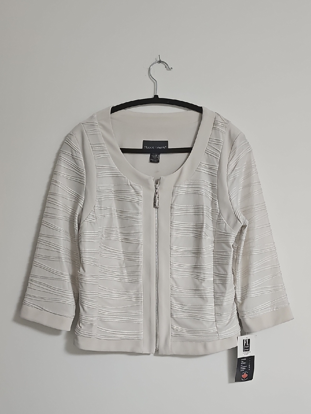 Frank Lyman Design Cream Zip-Front Textured Jacket